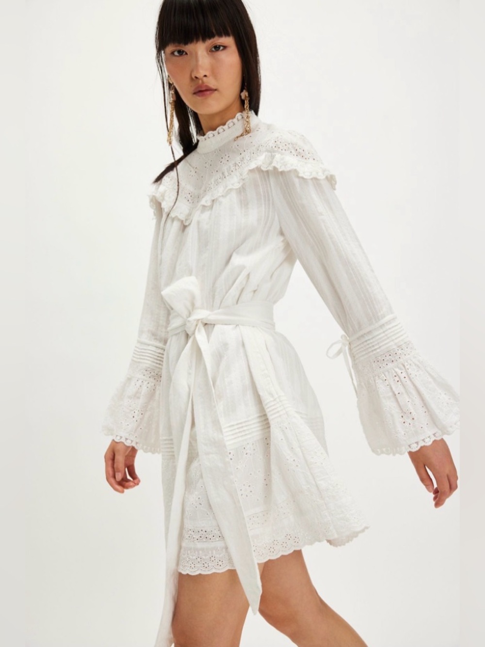 Spell x Free People Whimsy
Garden Lace White Eyelet Tie-Waist Mini Dress